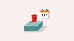 Ilustrasi dokumen data pribadi dan ikon penghapusan dengan kalender empat hari.