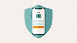 Layar login AdaKami dengan kolom nomor HP, kode OTP, dan ikon keamanan.