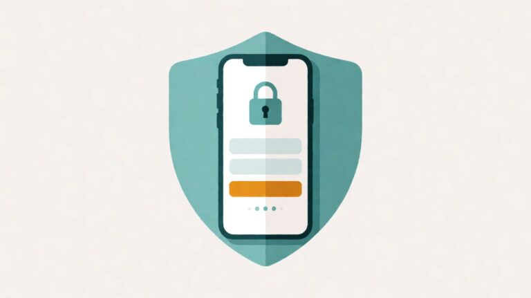Layar login AdaKami dengan kolom nomor HP, kode OTP, dan ikon keamanan.