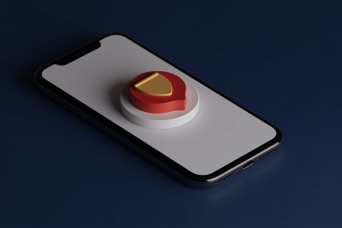Modern 3D fintech illustration of a smartphone showing a loan app with a prominent warning shield ic