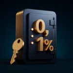 bank vault navy dengan gold 0,1% dan kunci gold, dark navy 3D