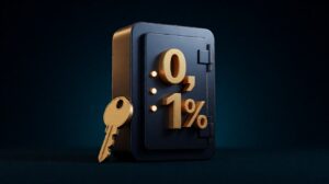 bank vault navy dengan gold 0,1% dan kunci gold, dark navy 3D