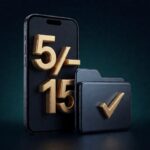 Smartphone dengan formulir keringanan Indodana, folder dokumen dengan centang emas, dan angka 5 sampai 15 persen sebagai elemen fokal